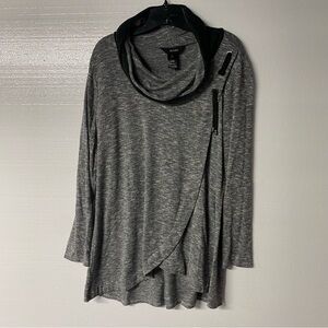 Ali Miles Tunic Shirt Women L Gray Cowl Neck Lagenlook Stretch Flowy Rayon Blend